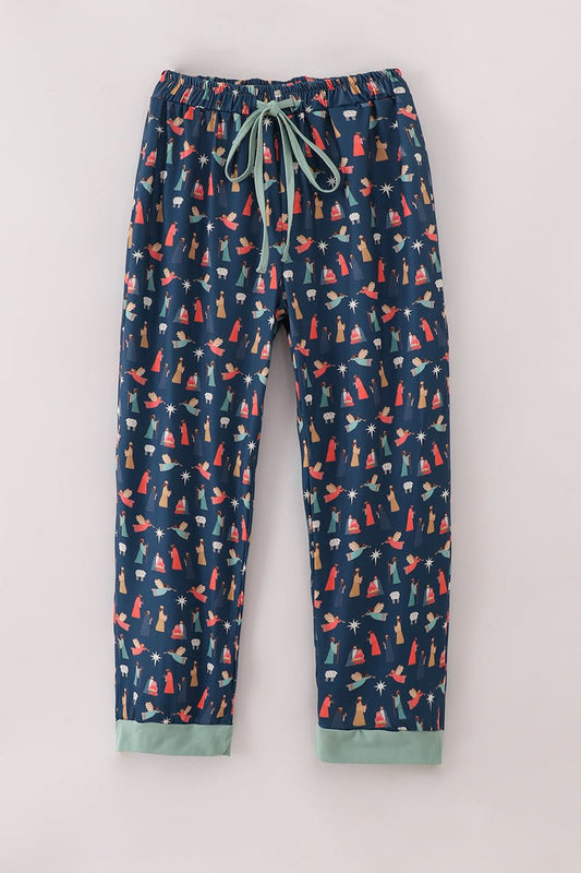 Nativity Christmas Pajama Pants – Women's Holiday Lounge - Blue Marc