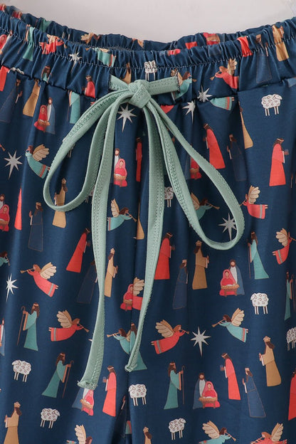 Nativity Christmas Pajama Pants – Women's Holiday Lounge - Blue Marc
