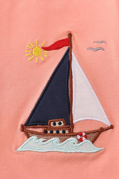 Nautical Adventure Girls Set – Sailboat Ruffle Sleeve Top & Anchor Print Shorts - Blue Marc