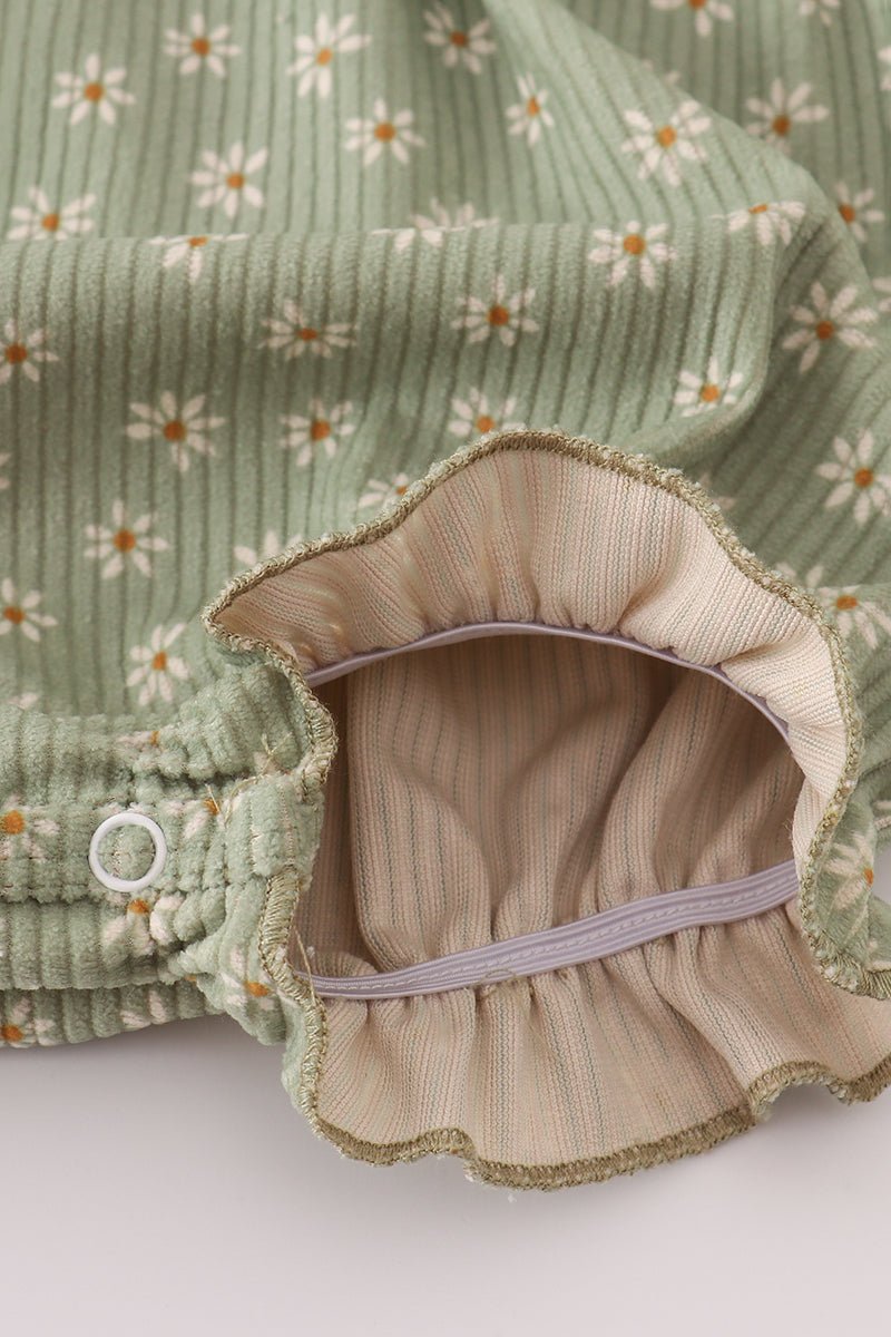 Olive Floral Ruffle Baby Romper – Fall Corduroy - Blue Marc