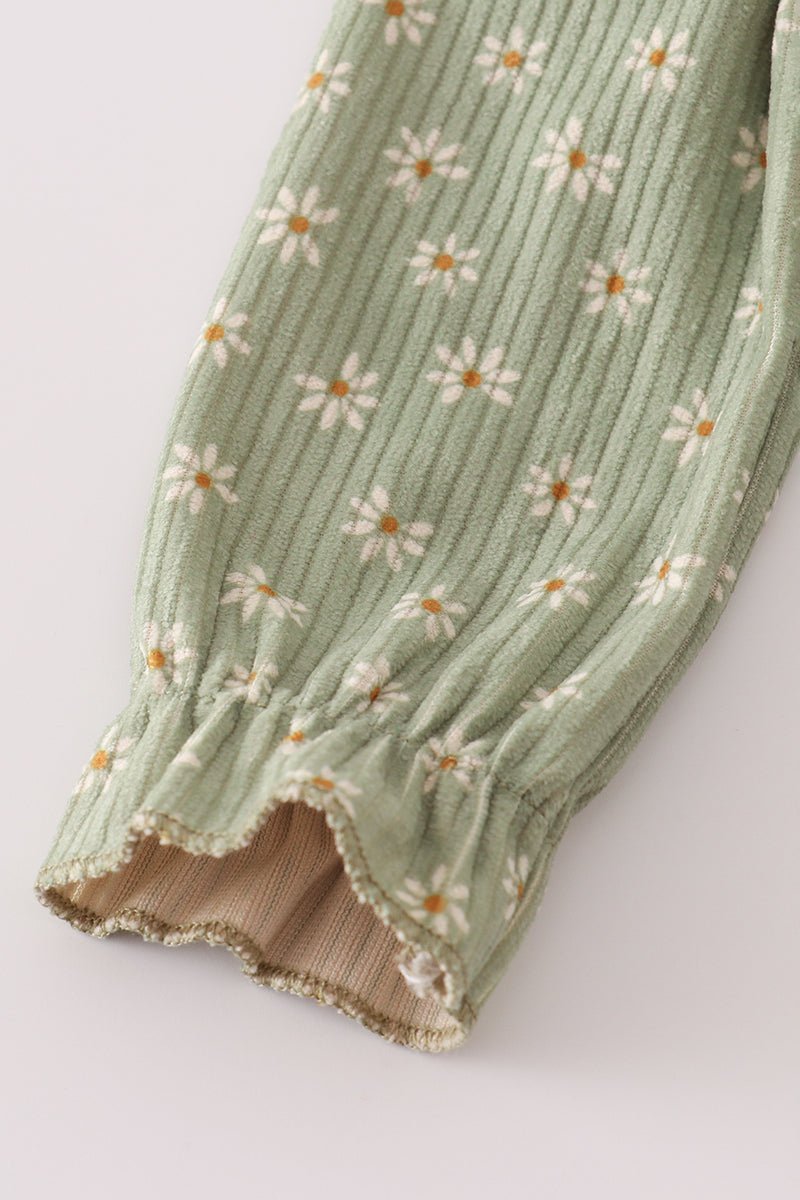 Olive Floral Ruffle Baby Romper – Fall Corduroy - Blue Marc