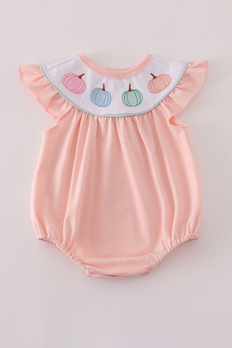 Pastel Pumpkin Flutter Romper – Baby Girl Fall Outfit - Blue Marc