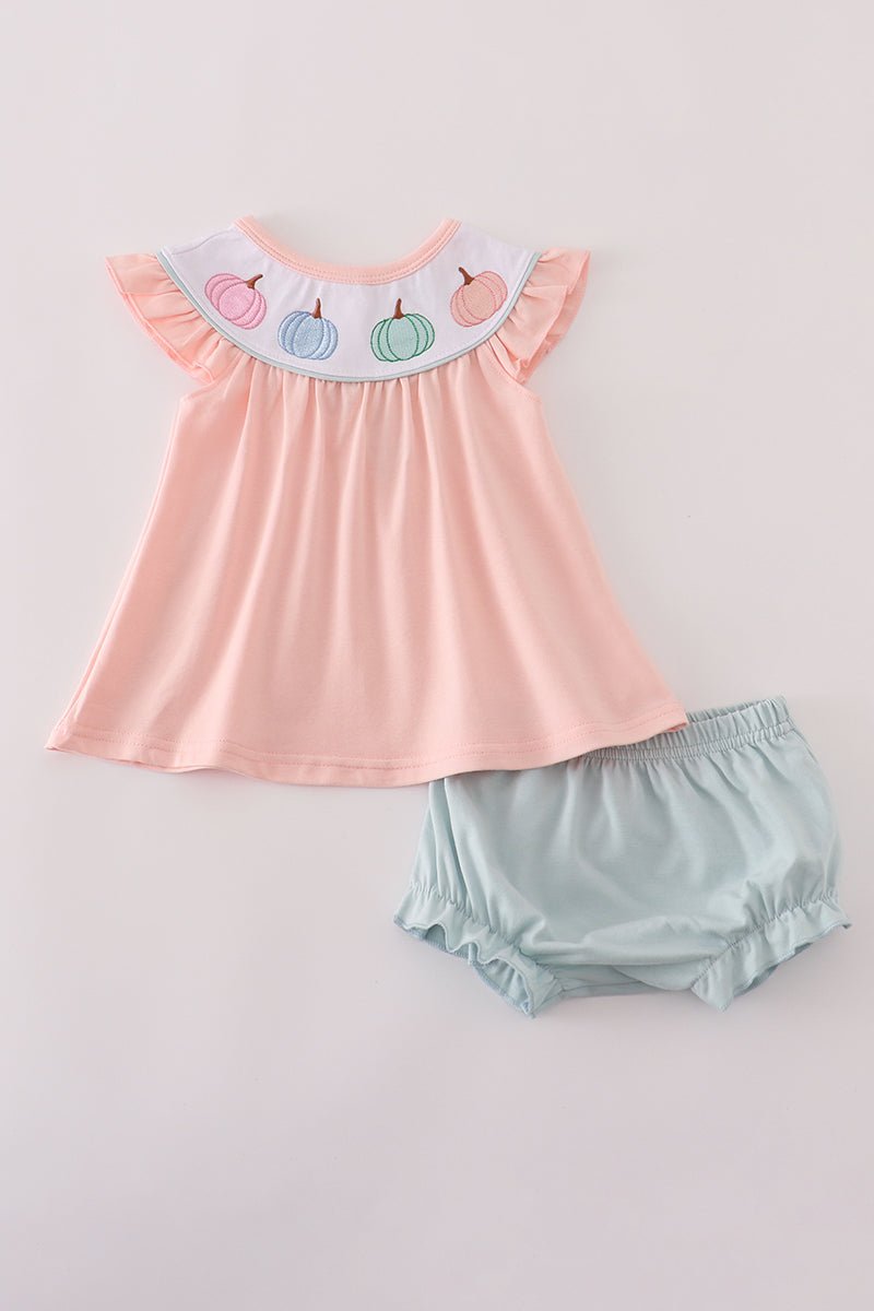 Pastel Pumpkin Top & Bloomers Set for Baby Girls - Blue Marc