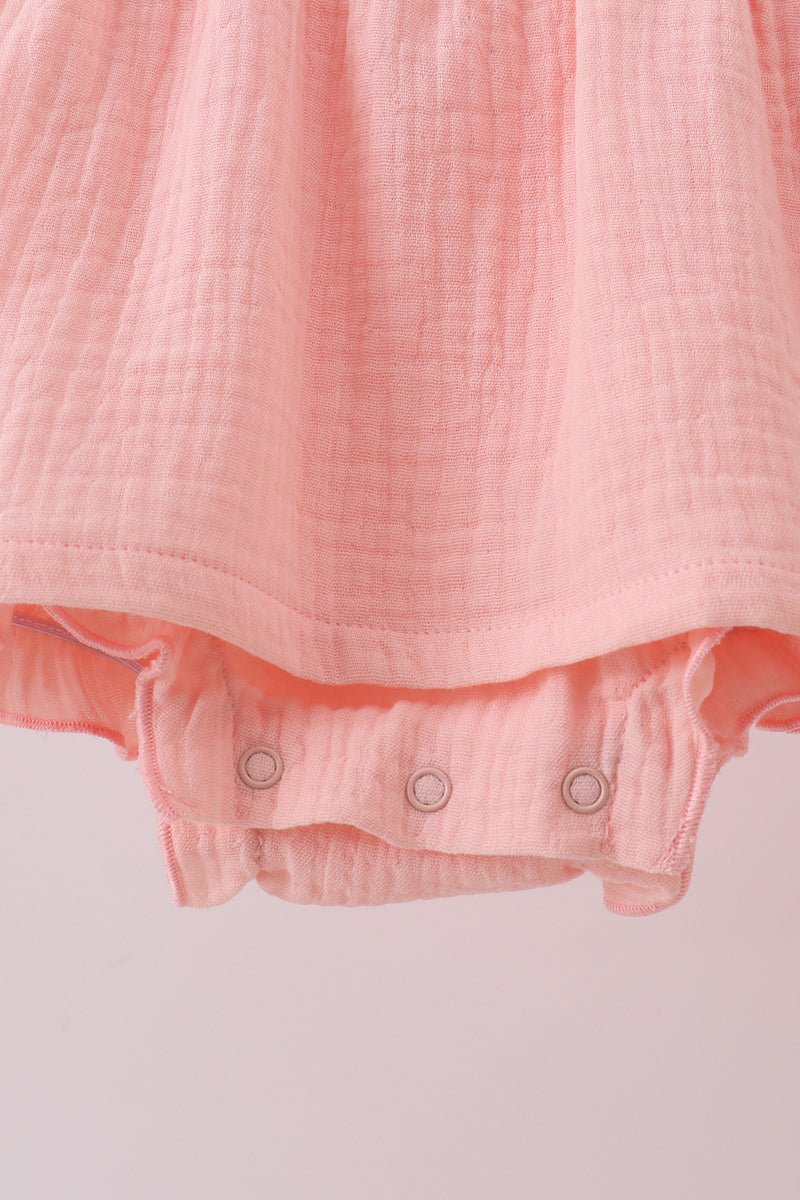 Peach Ruffle Muslin Baby Girl Romper – Soft Long Sleeve Infant Outfit - Blue Marc