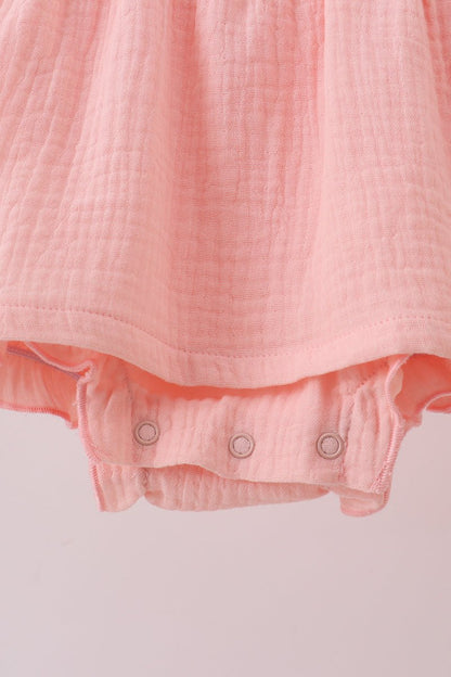 Peach Ruffle Muslin Baby Girl Romper – Soft Long Sleeve Infant Outfit - Blue Marc