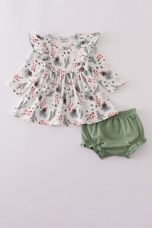 Pine Blossom Baby Girl Holiday Outfit Set - Blue Marc