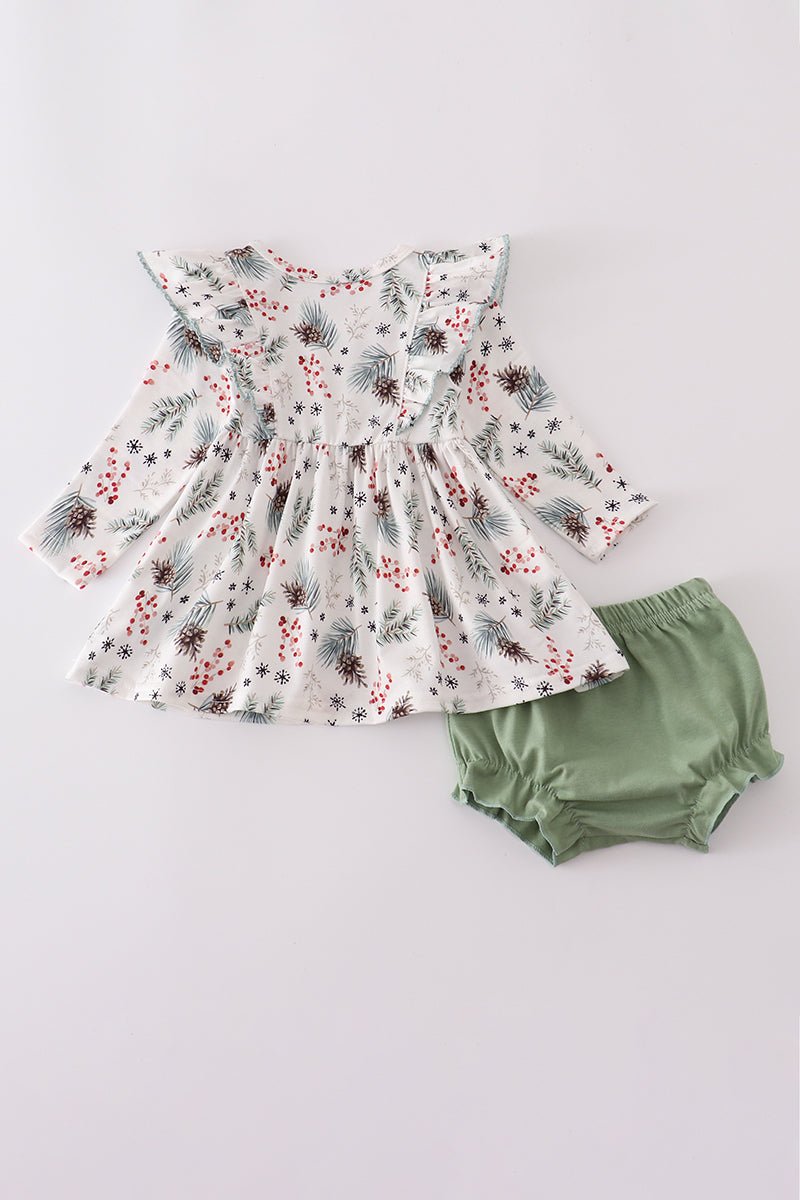Pine Blossom Baby Girl Holiday Outfit Set - Blue Marc