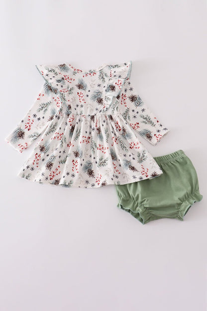 Pine Blossom Baby Girl Holiday Outfit Set - Blue Marc
