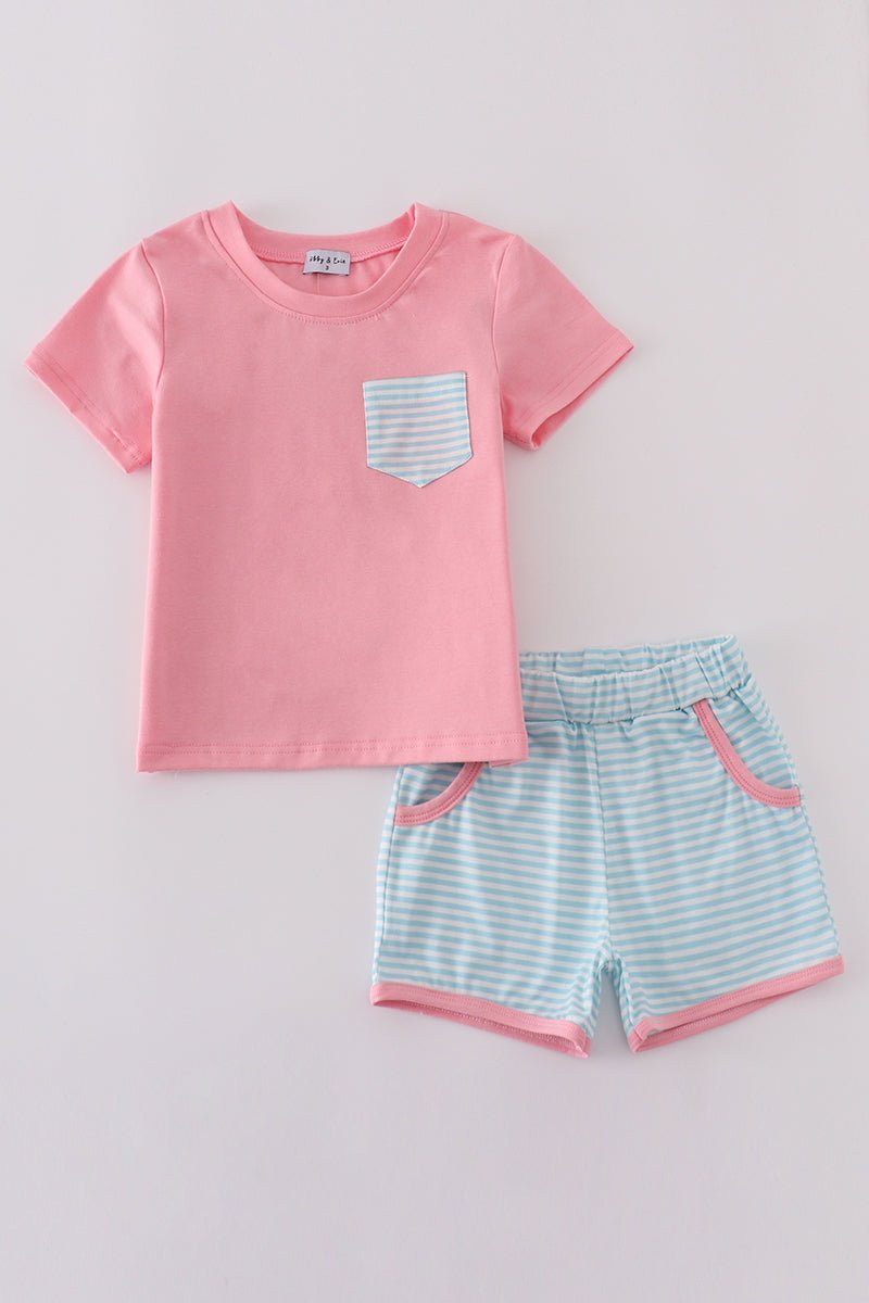 Pink & Aqua Stripe Pocket Set – Everyday Comfort for Stylish Girls - Blue Marc