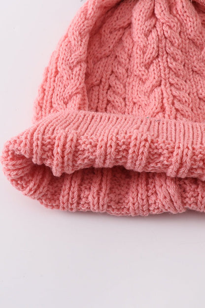 Pink Family Beanies with Faux Fur Pom – Warm and Stylish Winter Hats - Blue Marc