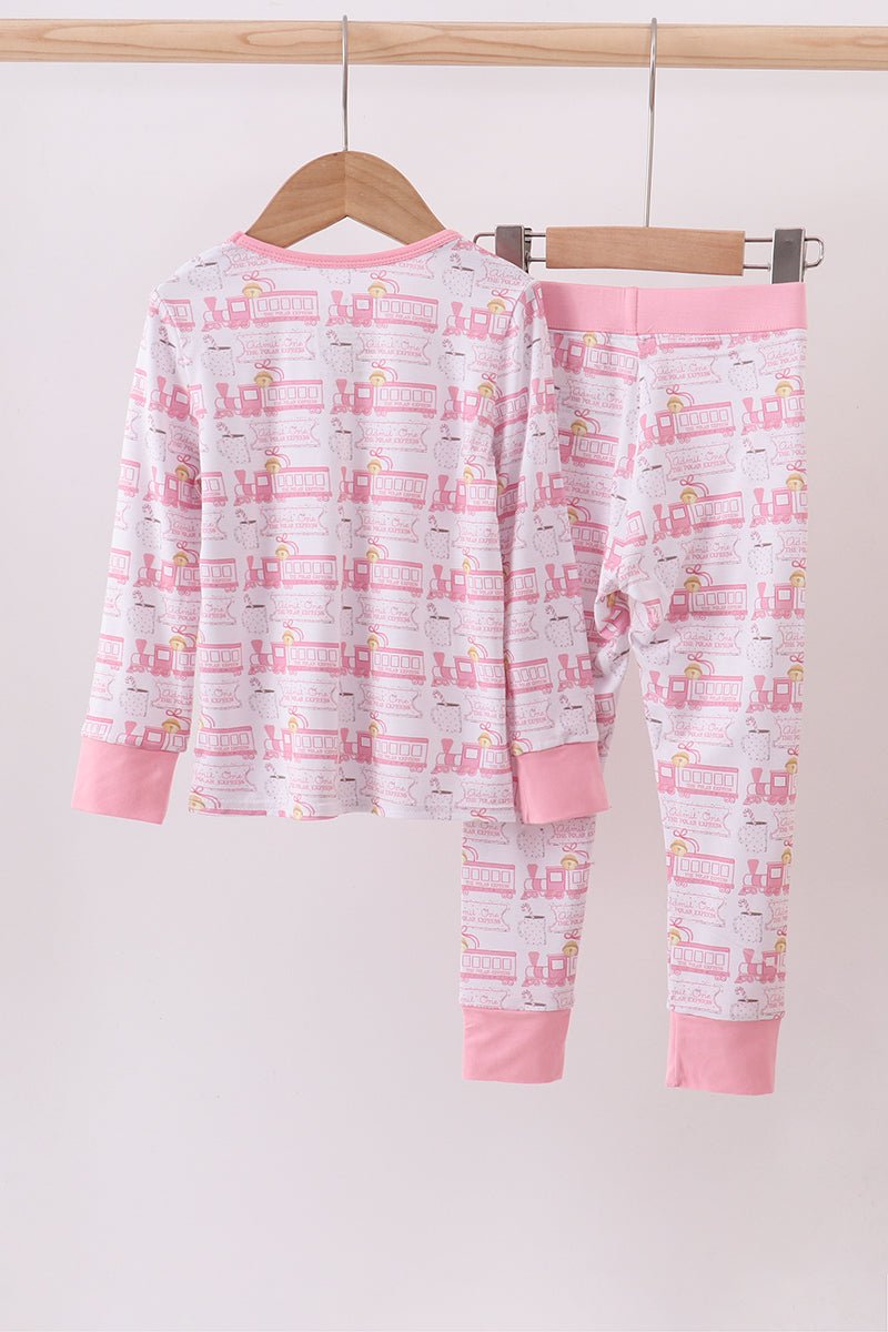 Pink Holiday Train Girls Pajama Set - Blue Marc