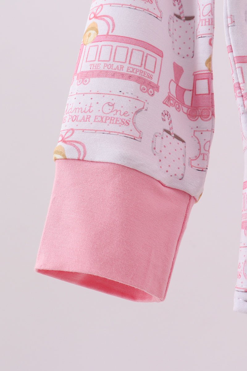 Pink Holiday Train Girls Pajama Set - Blue Marc