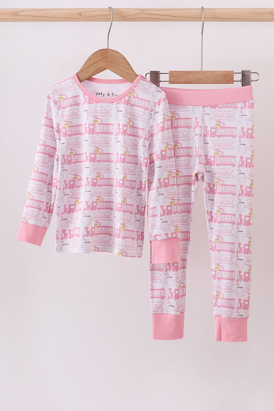Pink Holiday Train Girls Pajama Set - Blue Marc