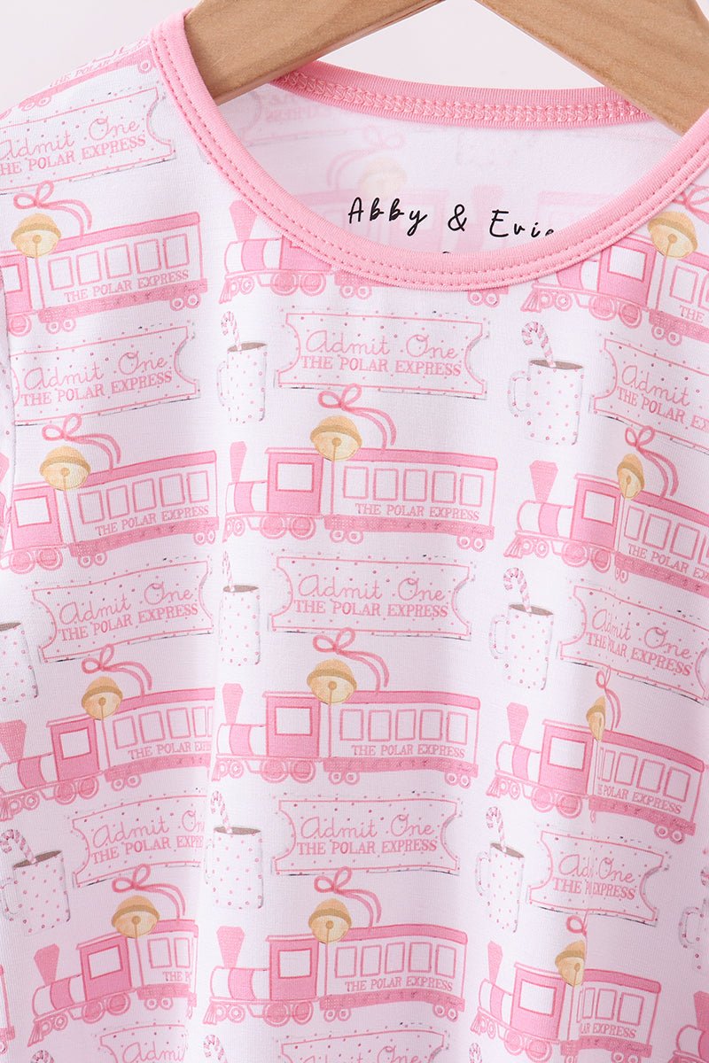 Pink Holiday Train Girls Pajama Set - Blue Marc