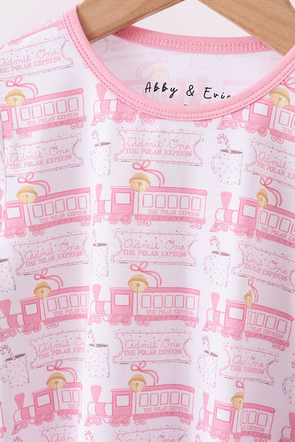 Pink Holiday Train Girls Pajama Set - Blue Marc