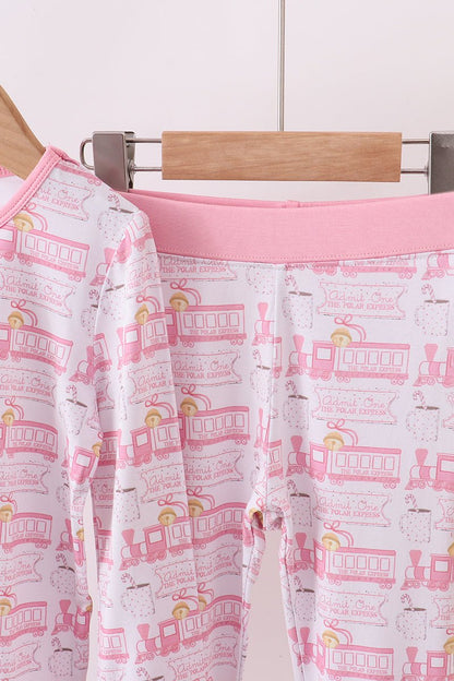 Pink Holiday Train Girls Pajama Set - Blue Marc