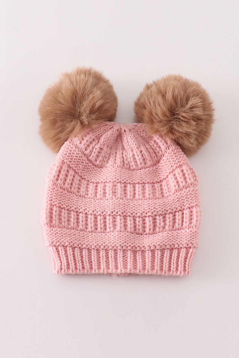 Pink Knit Beanie with Double Pom - Poms – Cozy and Adorable Winter Hat - Blue Marc