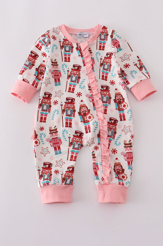 Pink Nutcracker Christmas Baby Girl Romper with Ruffles - Blue Marc