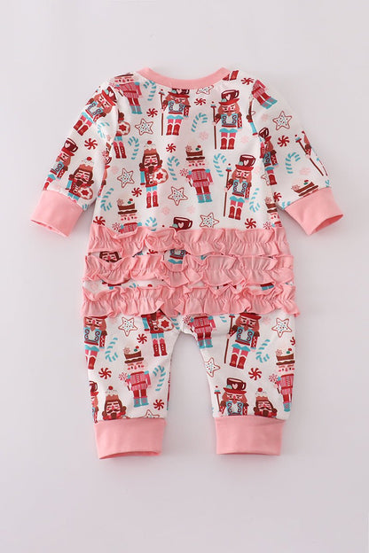 Pink Nutcracker Christmas Baby Girl Romper with Ruffles - Blue Marc