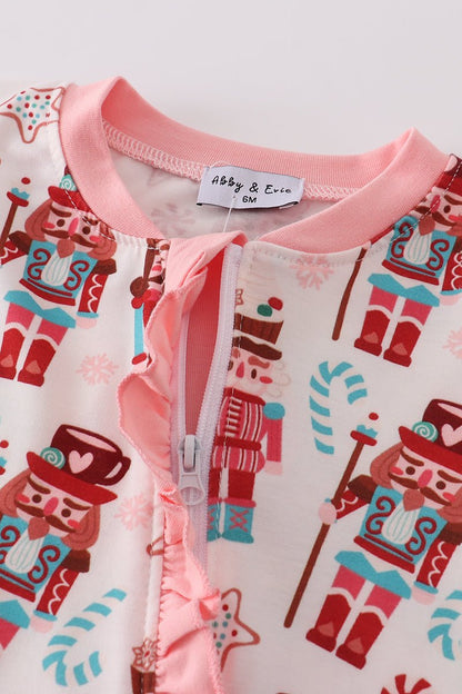 Pink Nutcracker Christmas Baby Girl Romper with Ruffles - Blue Marc
