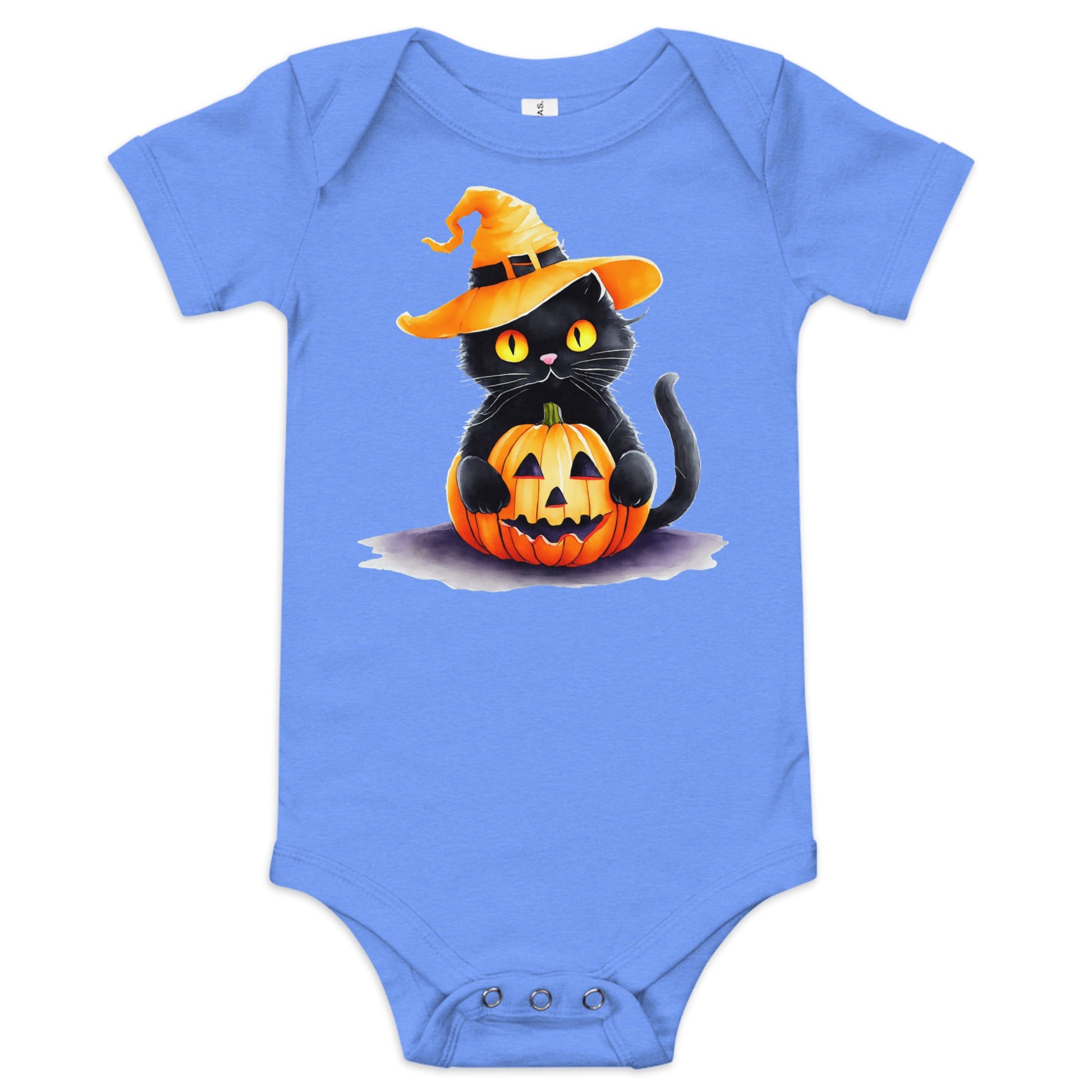 Pumpkin & Black Cat Graphic Bodysuit - Blue Marc