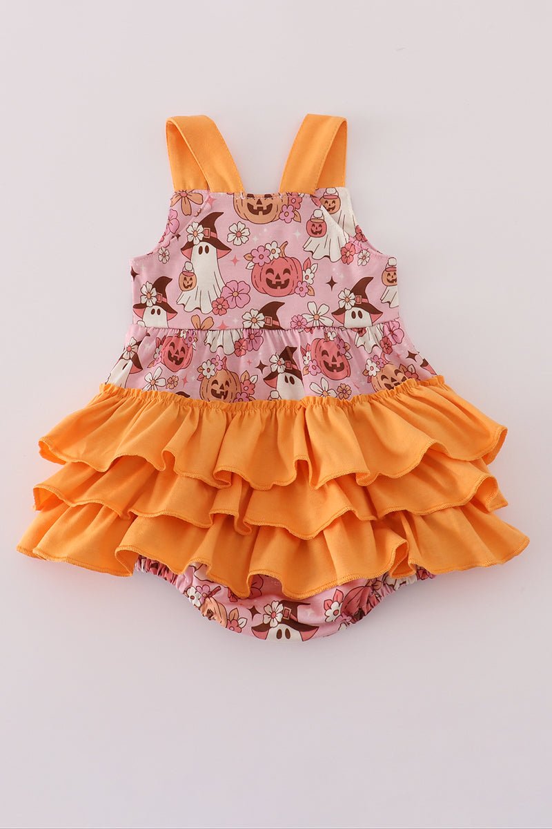 Pumpkin Patch Ghost Ruffle Romper – Baby Girl Halloween Outfit - Blue Marc