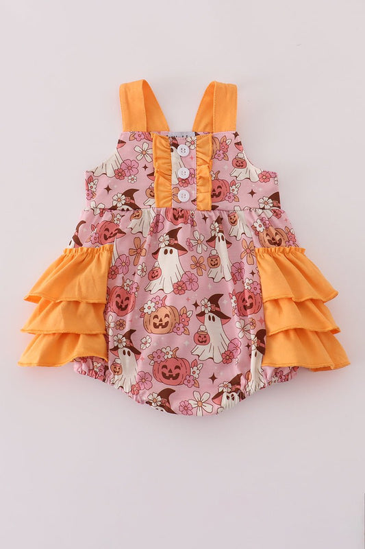 Pumpkin Patch Ghost Ruffle Romper – Baby Girl Halloween Outfit - Blue Marc