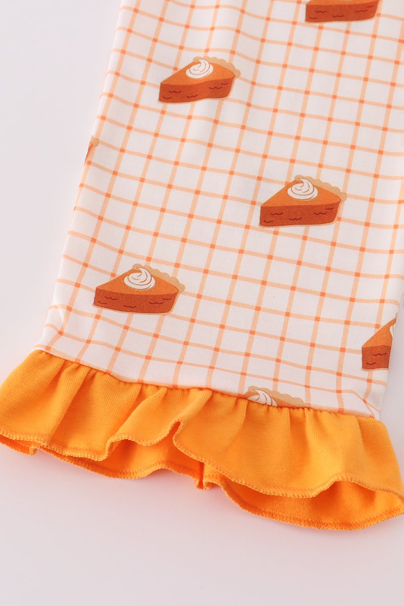 Pumpkin Pie Ruffle Pajama Set for Girls – Long Sleeve Fall Sleepwear - Blue Marc