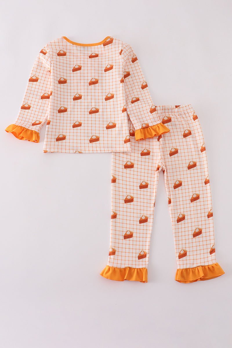 Pumpkin Pie Ruffle Pajama Set for Girls – Long Sleeve Fall Sleepwear - Blue Marc