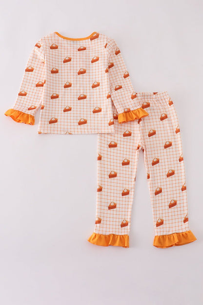 Pumpkin Pie Ruffle Pajama Set for Girls – Long Sleeve Fall Sleepwear - Blue Marc