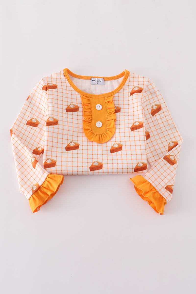 Pumpkin Pie Ruffle Pajama Set for Girls – Long Sleeve Fall Sleepwear - Blue Marc