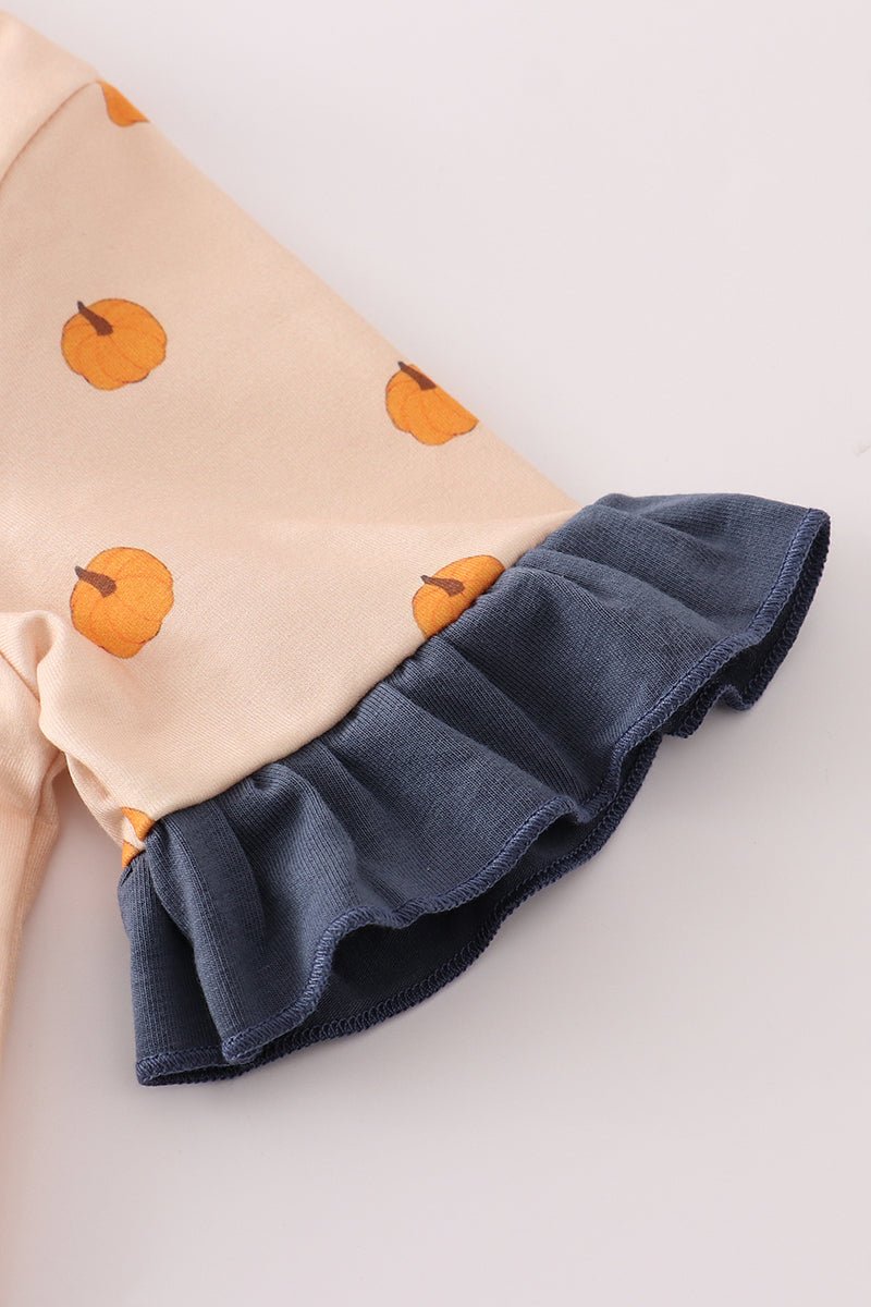 Pumpkin Polka Dot Ruffle Pajama Set for Girls - Blue Marc