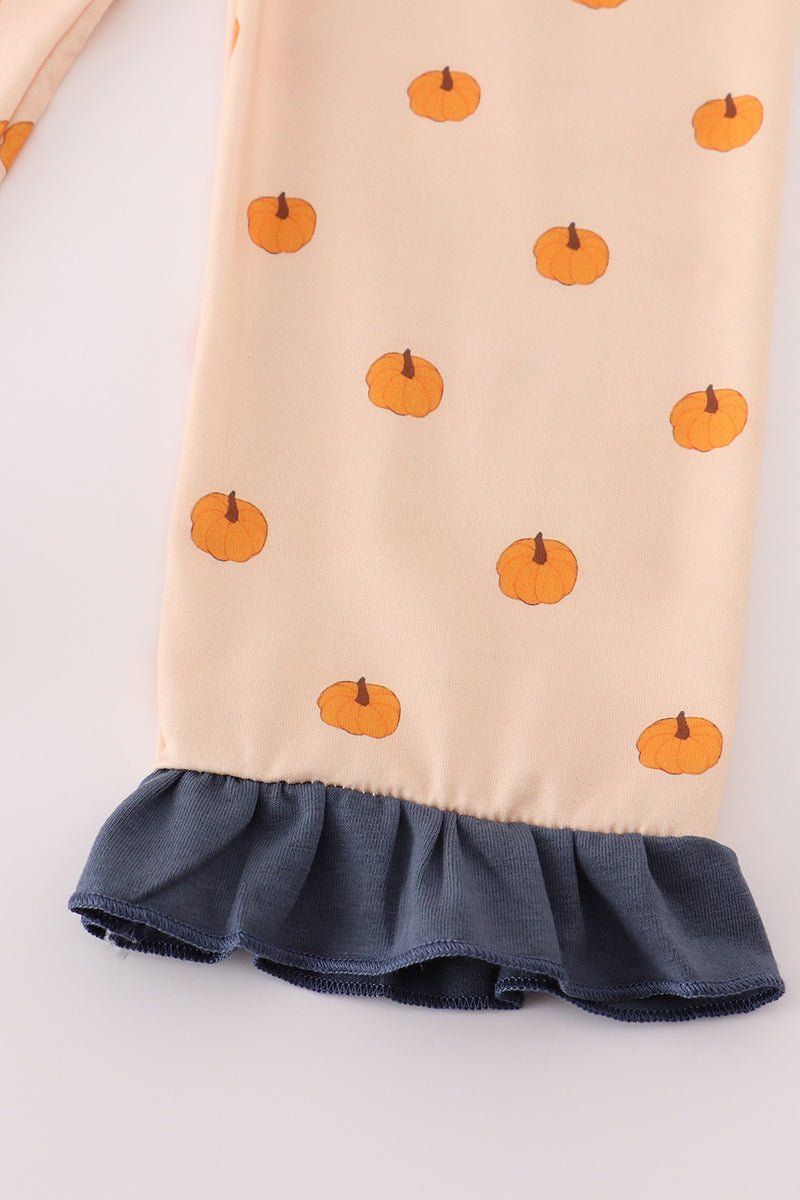 Pumpkin Polka Dot Ruffle Pajama Set for Girls - Blue Marc