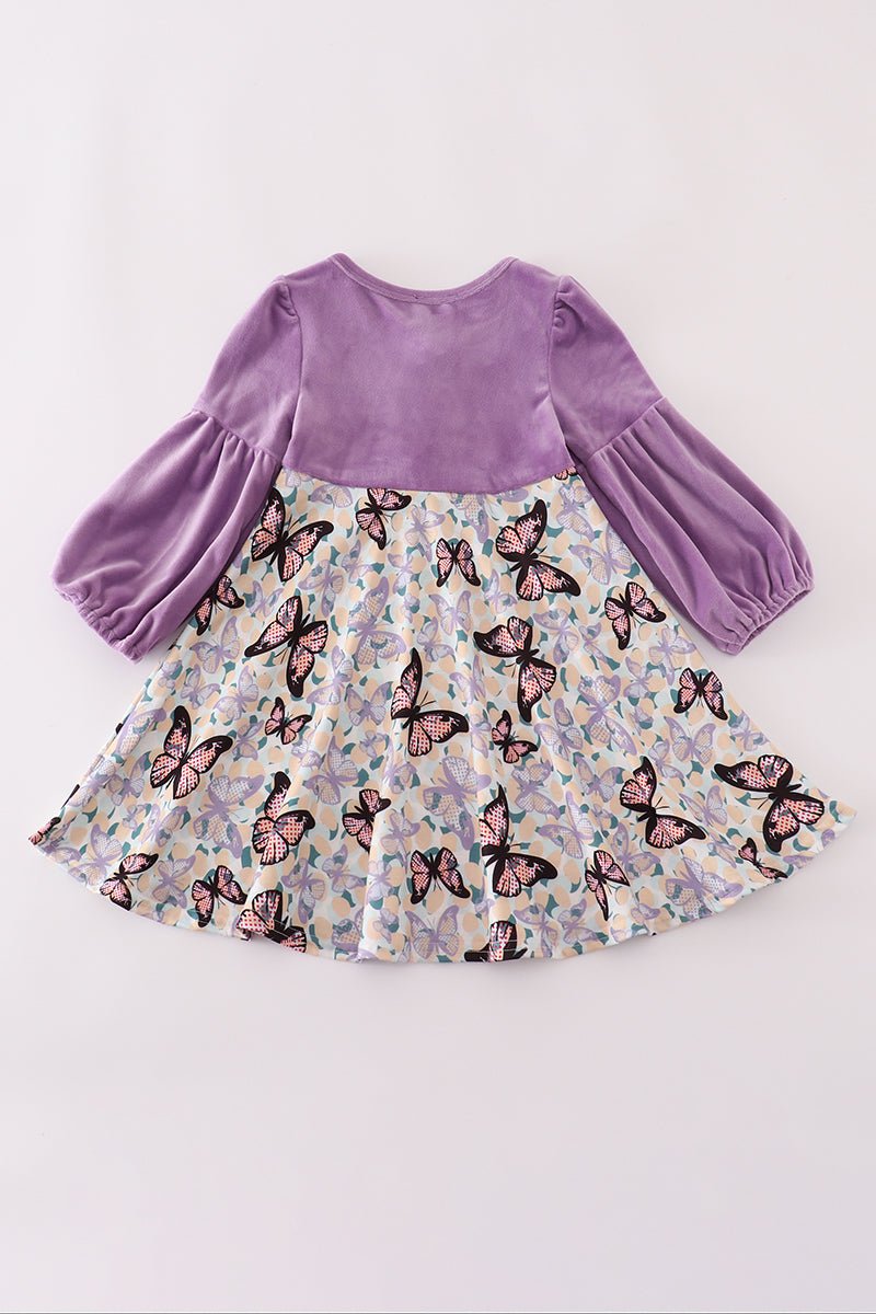 Purple Butterfly Long Sleeve Girls Dress | Blue Marc - Blue Marc