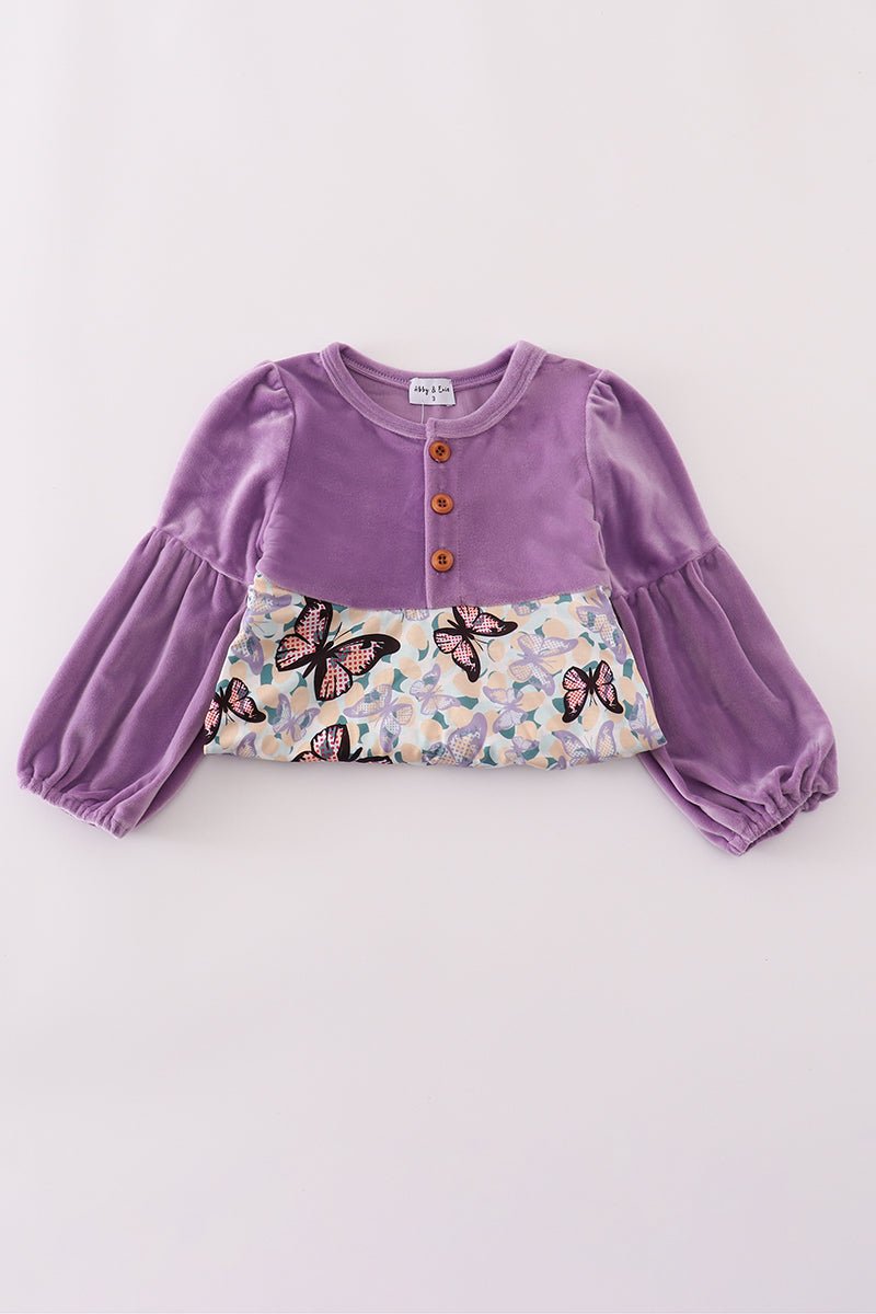 Purple Butterfly Long Sleeve Girls Dress | Blue Marc - Blue Marc
