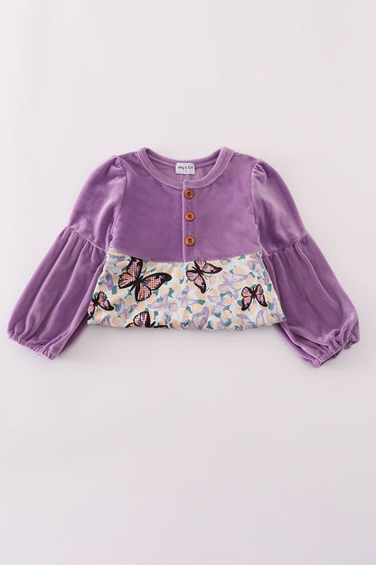 Purple Butterfly Long Sleeve Girls Dress | Blue Marc - Blue Marc