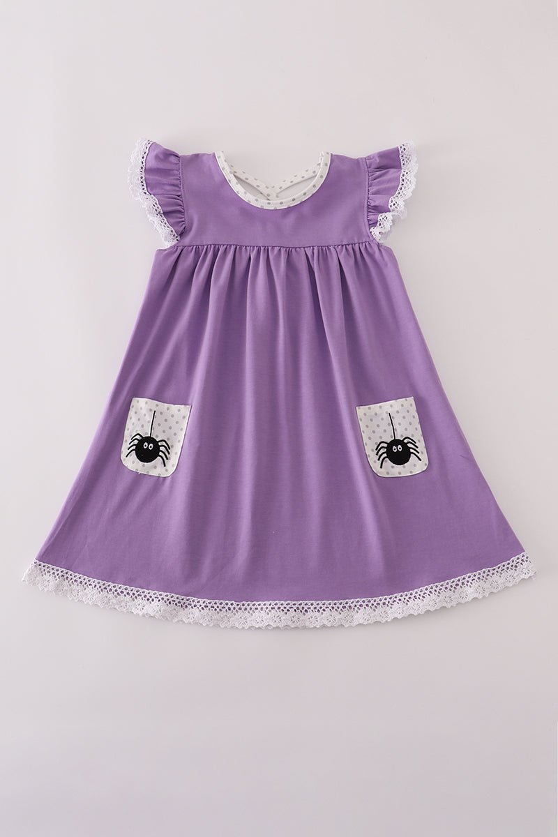 Purple Halloween Spider Pocket Dress for Girls - Blue Marc