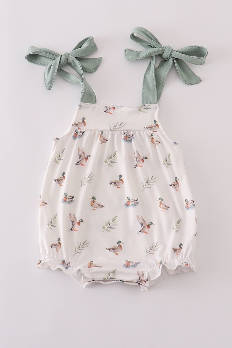 🐥 Quack & Cuddle Tie - Strap Baby Romper – Duck Print Delight for Little Ones - Blue Marc