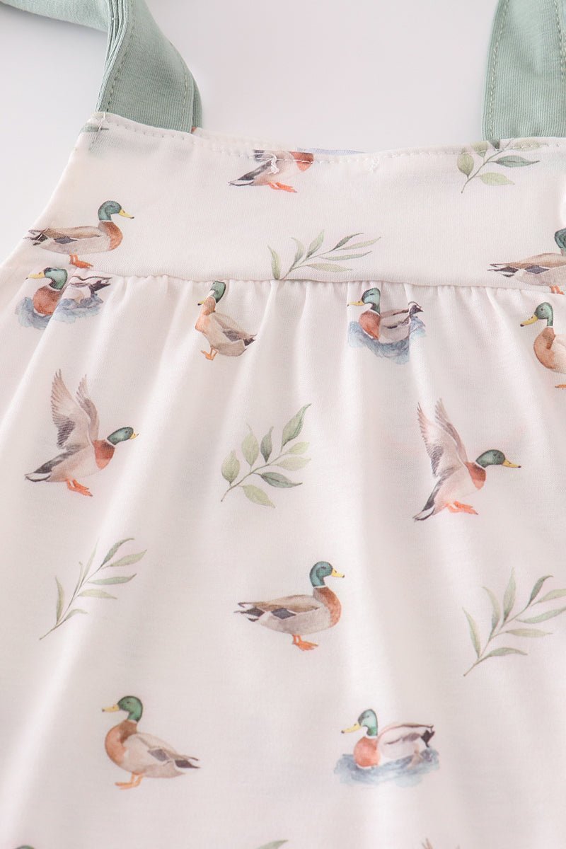 🐥 Quack & Cuddle Tie - Strap Baby Romper – Duck Print Delight for Little Ones - Blue Marc