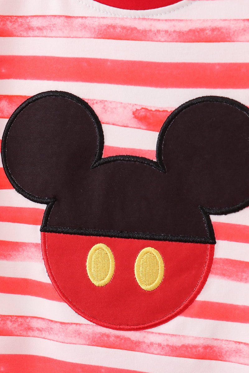 Red Mickey Mouse Striped Boys Pajama Set - Blue Marc