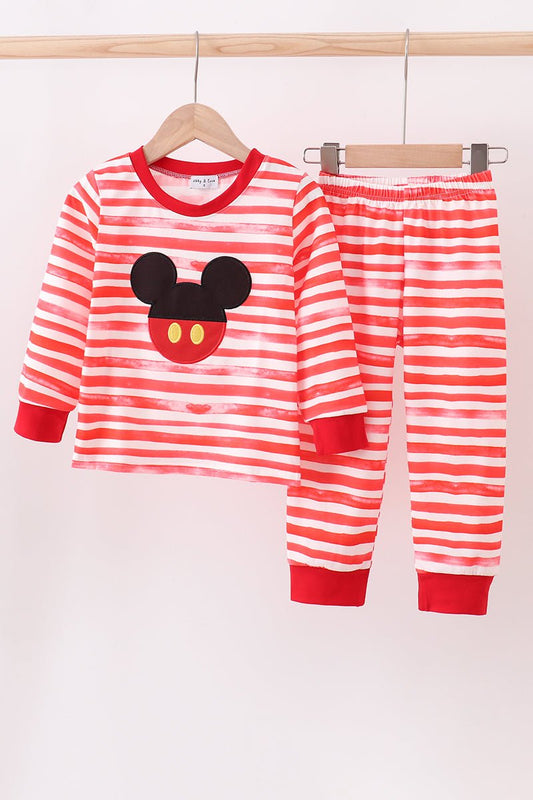 Red Mickey Mouse Striped Boys Pajama Set - Blue Marc