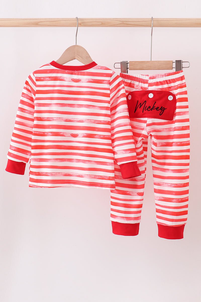 Red Mickey Mouse Striped Boys Pajama Set - Blue Marc