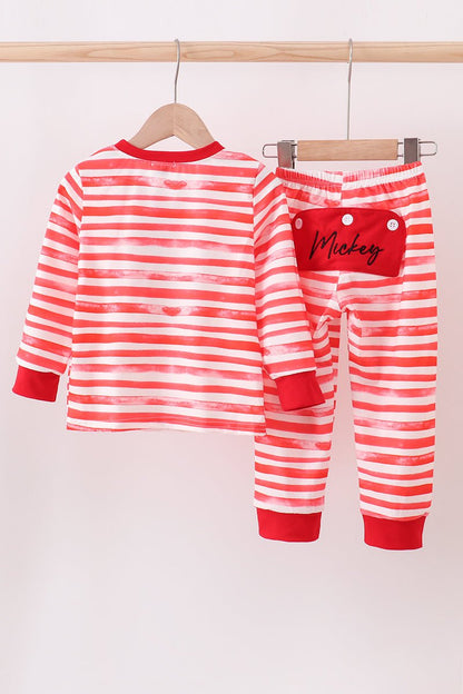 Red Mickey Mouse Striped Boys Pajama Set - Blue Marc