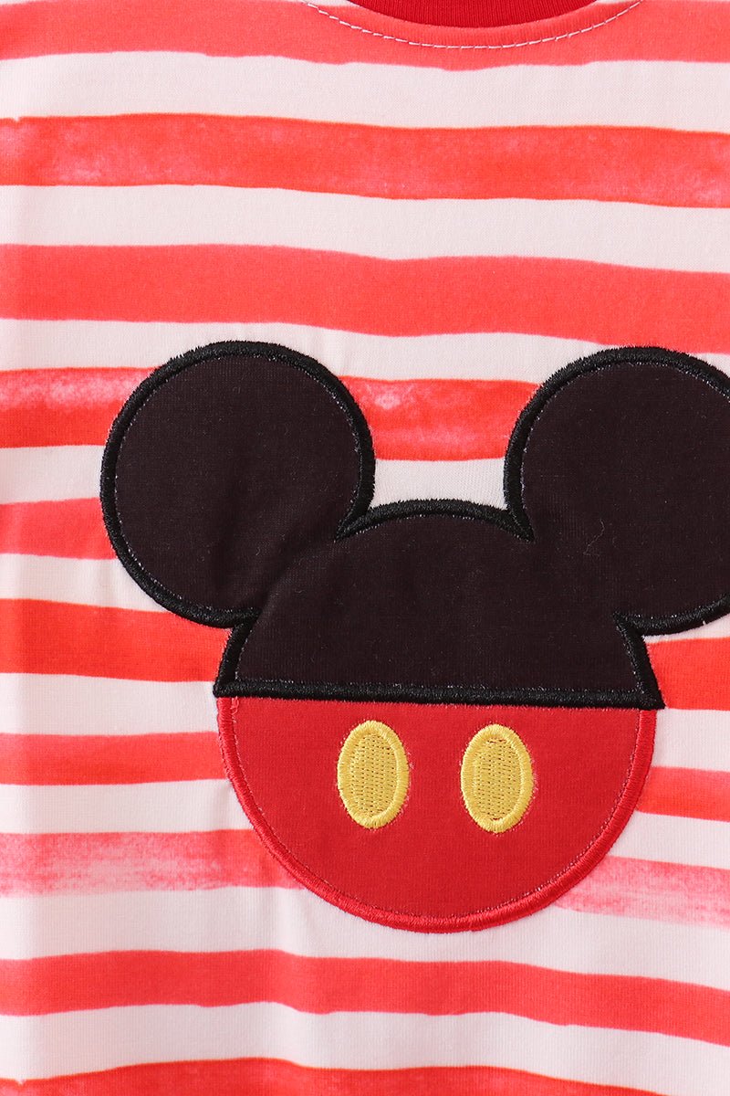 Red Striped Mickey - Inspired Baby Romper - Blue Marc