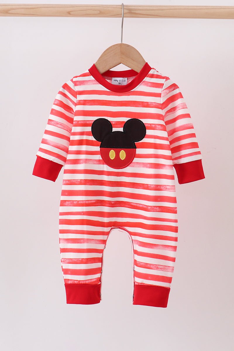 Red Striped Mickey - Inspired Baby Romper - Blue Marc