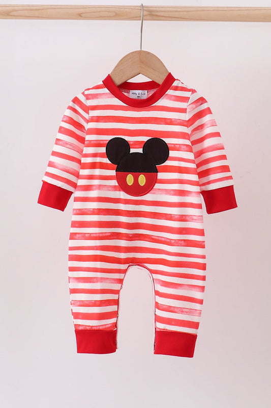 Red Striped Mickey - Inspired Baby Romper - Blue Marc
