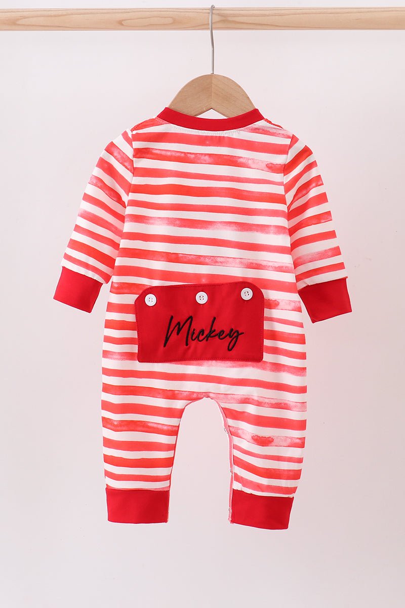 Red Striped Mickey - Inspired Baby Romper - Blue Marc