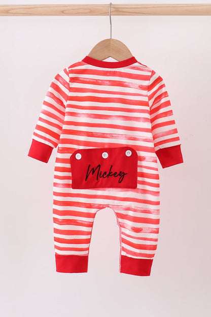 Red Striped Mickey - Inspired Baby Romper - Blue Marc