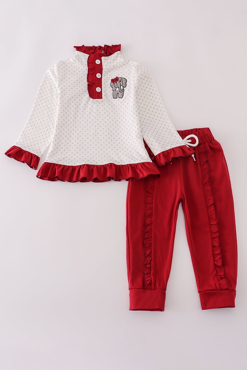 Red & White Holiday Elephant Ruffle Outfit – Girls Christmas Set - Blue Marc