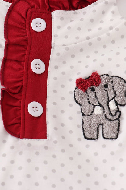 Red & White Holiday Elephant Ruffle Outfit – Girls Christmas Set - Blue Marc